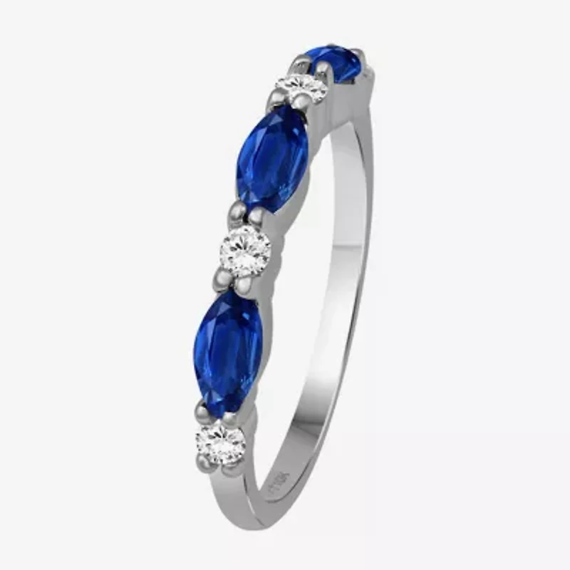 Womens Gemstone & 1/8 CT. T.W. Natural Diamond 10K Gold Marquise Band