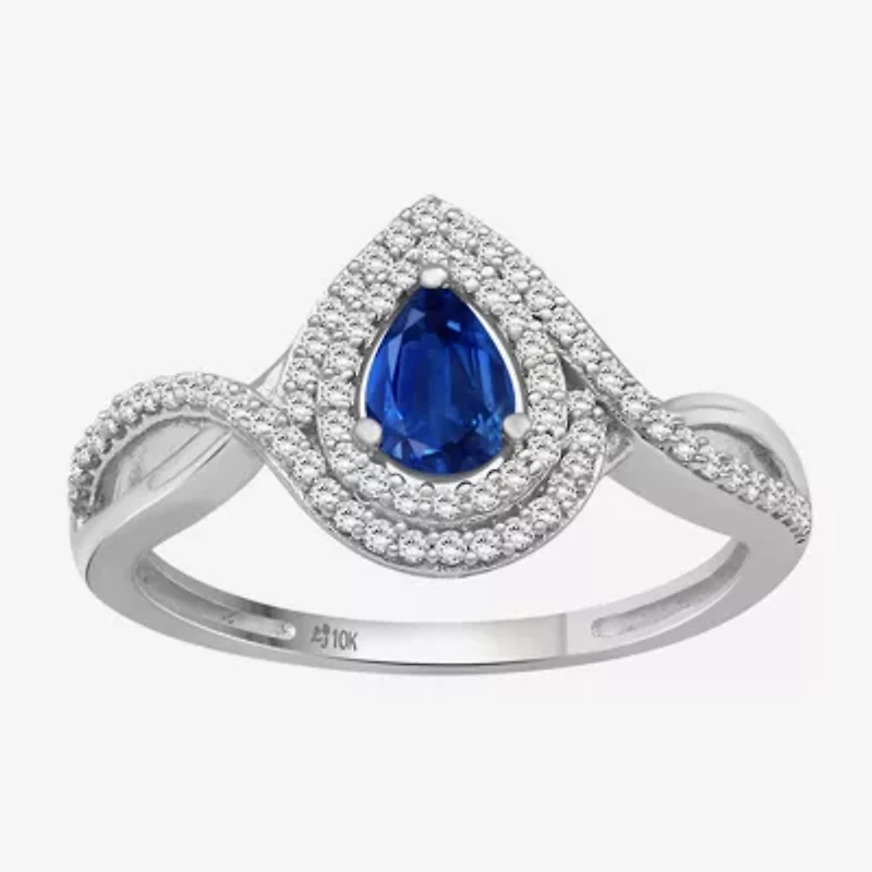 Womens Gemstone & 1/5 CT. T.W. Natural Diamond 10K Gold Pear Cocktail Ring