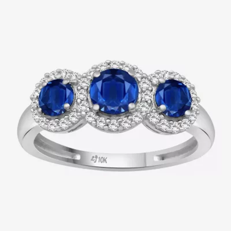 Womens Gemstone & 1/5 CT. T.W. Natural Diamond 10K Gold 3-Stone Cocktail Ring