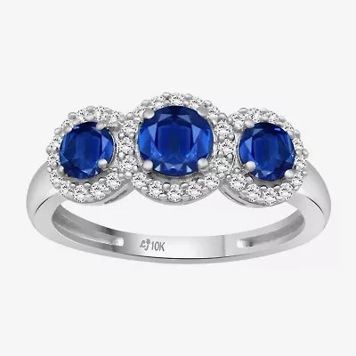 Womens Gemstone & 1/5 CT. T.W. Natural Diamond 10K Gold 3-Stone Cocktail Ring
