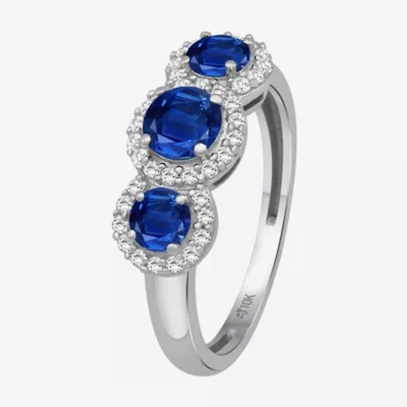 Womens Gemstone & 1/5 CT. T.W. Natural Diamond 10K Gold 3-Stone Cocktail Ring