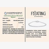 Floating Diamonds (F / Vs2) Womens 5 CT. T.W. Lab Grown White Diamond 14K White Gold 7.25 Inch Tennis Bracelet