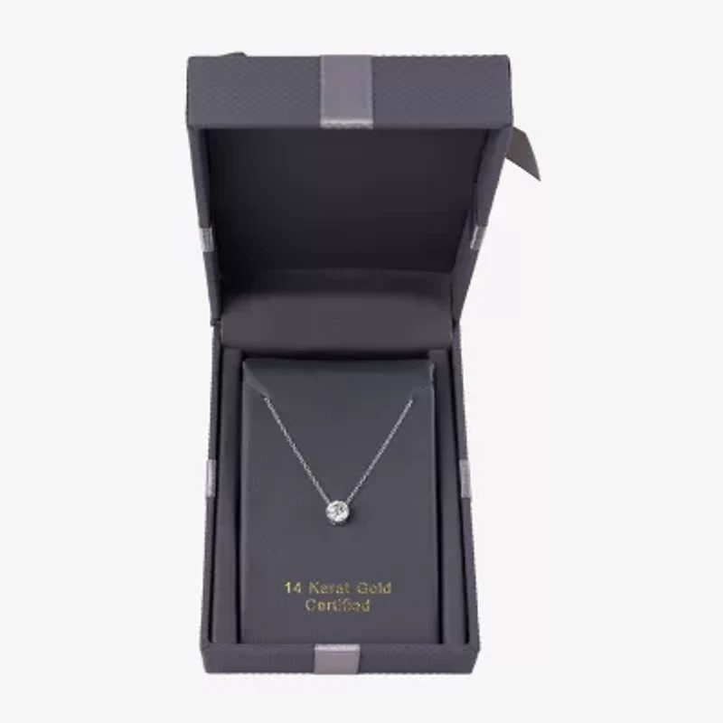 Floating Diamonds (F / Vs2) Womens 1 CT. T.W. Lab Grown White Diamond 14K Gold Round 18 Inch Pendant Necklace