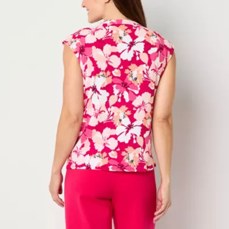 Liz Claiborne Womens Round Neck Sleeveless Blouse