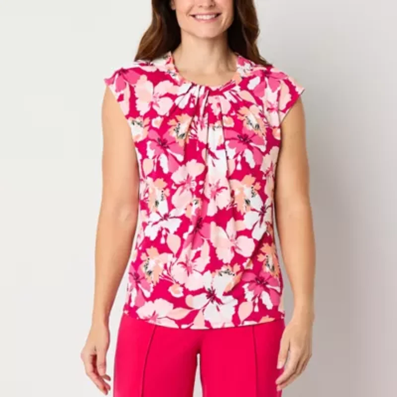 Liz Claiborne Womens Round Neck Sleeveless Blouse