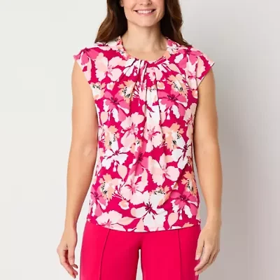 Liz Claiborne Womens Round Neck Sleeveless Blouse
