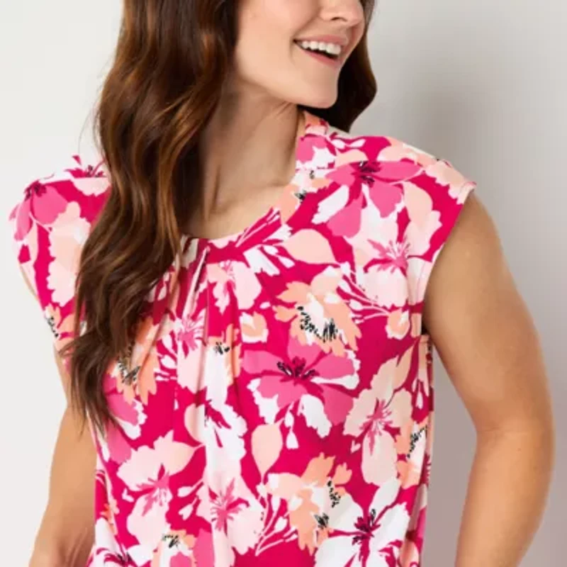Liz Claiborne Womens Round Neck Sleeveless Blouse