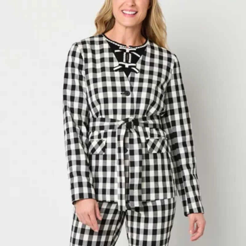 Liz Claiborne Womens Gingham Classic Fit Blazer