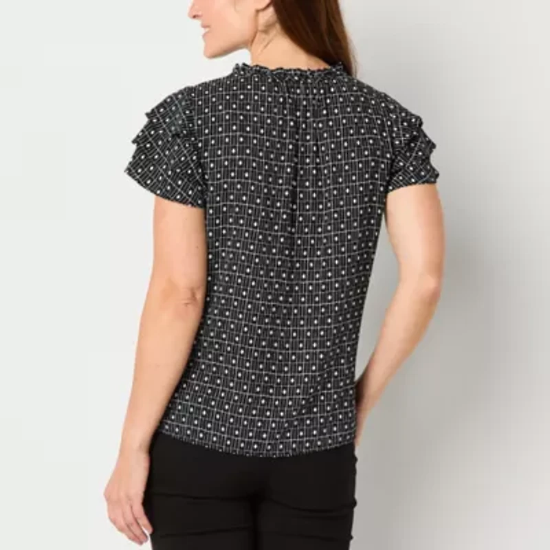 Liz Claiborne Womens Crew Neck Short Sleeve Blouse