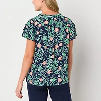 Liz Claiborne Womens Crew Neck Short Sleeve Blouse