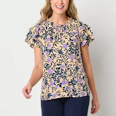 Liz Claiborne Womens Crew Neck Short Sleeve Blouse