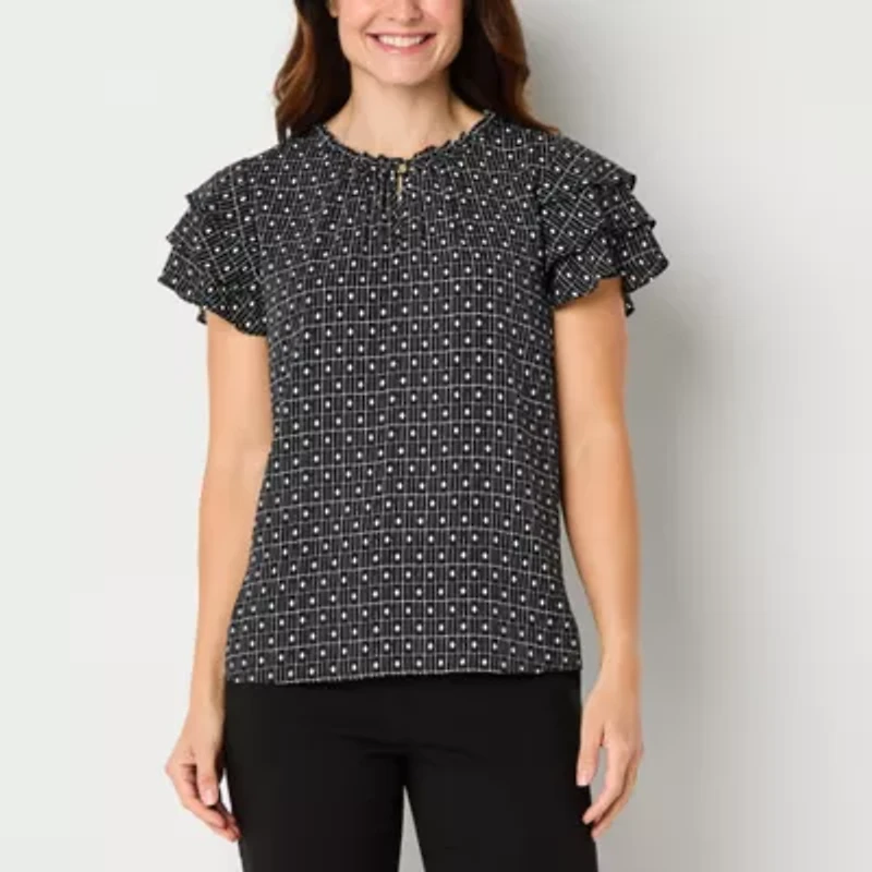 Liz Claiborne Womens Crew Neck Short Sleeve Blouse