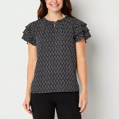 Liz Claiborne Womens Crew Neck Short Sleeve Blouse