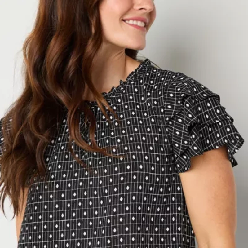 Liz Claiborne Womens Crew Neck Short Sleeve Blouse