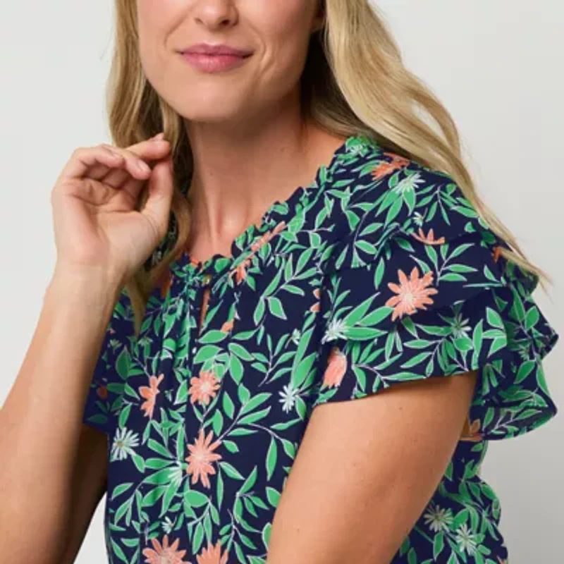 Liz Claiborne Womens Crew Neck Short Sleeve Blouse