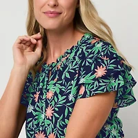 Liz Claiborne Womens Crew Neck Short Sleeve Blouse