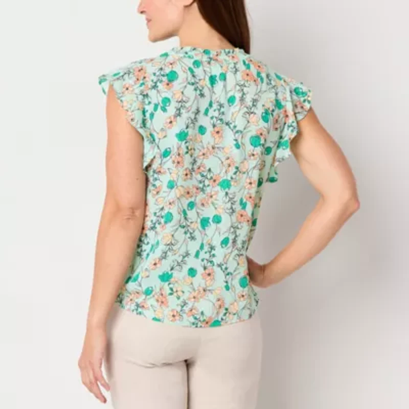 Liz Claiborne Womens Split Crew Neck Sleeveless Blouse