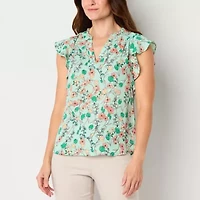 Liz Claiborne Womens Split Crew Neck Sleeveless Blouse