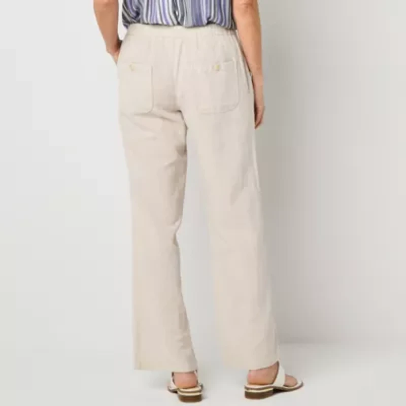 Liz Claiborne Linen Womens Wide Leg Mid Rise Drawstring Pant