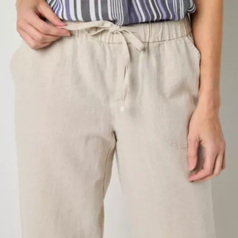 Liz Claiborne Linen Womens Wide Leg Mid Rise Drawstring Pant
