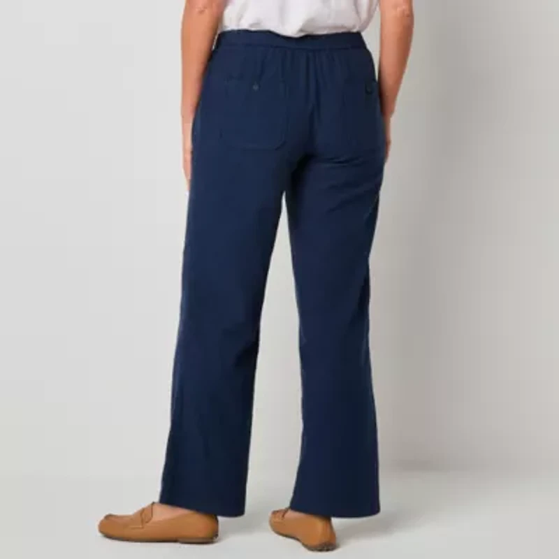 Liz Claiborne Linen Womens Wide Leg Mid Rise Drawstring Pant