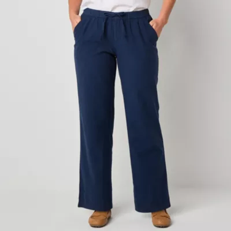 Liz Claiborne Linen Womens Wide Leg Mid Rise Drawstring Pant