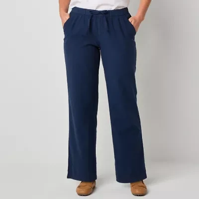 Liz Claiborne Linen Womens Wide Leg Mid Rise Drawstring Pant