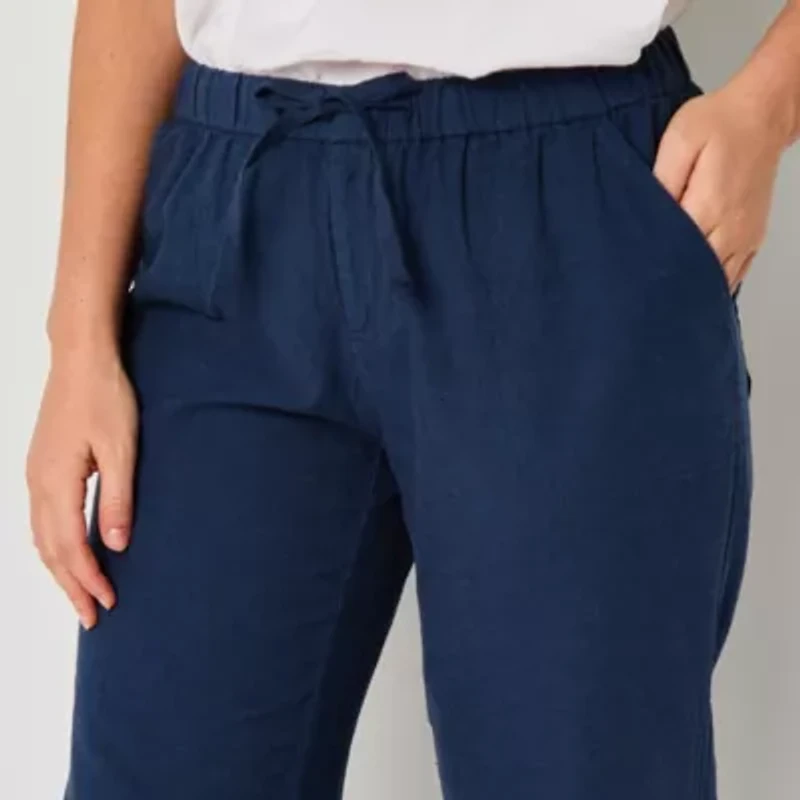 Liz Claiborne Linen Womens Wide Leg Mid Rise Drawstring Pant