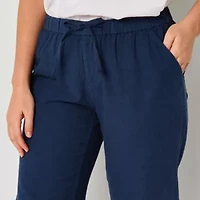 Liz Claiborne Linen Womens Wide Leg Mid Rise Drawstring Pant