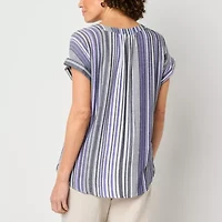 Liz Claiborne Womens V Neck Short Sleeve Blouse