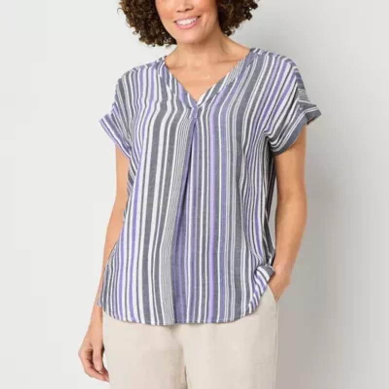 Liz Claiborne Womens V Neck Short Sleeve Blouse