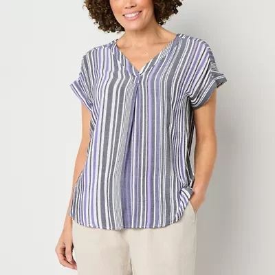 Liz Claiborne Womens V Neck Short Sleeve Blouse