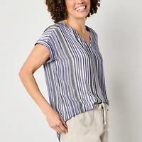 Liz Claiborne Womens V Neck Short Sleeve Blouse