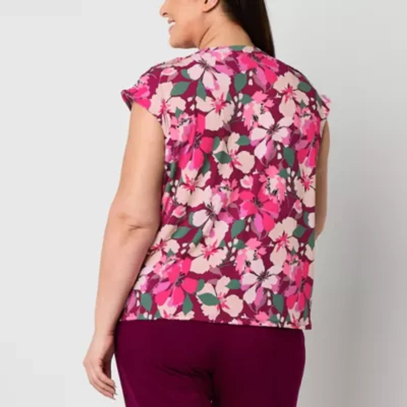 Liz Claiborne Womens Crew Neck Sleeveless Plus Blouse