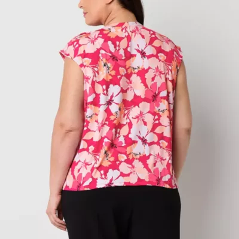 Liz Claiborne Womens Plus Crew Neck Sleeveless Blouse