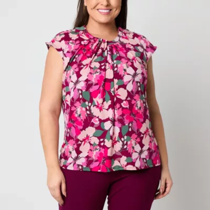 Liz Claiborne Womens Crew Neck Sleeveless Plus Blouse
