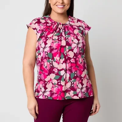 Liz Claiborne Womens Crew Neck Sleeveless Plus Blouse