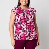 Liz Claiborne Womens Crew Neck Sleeveless Plus Blouse