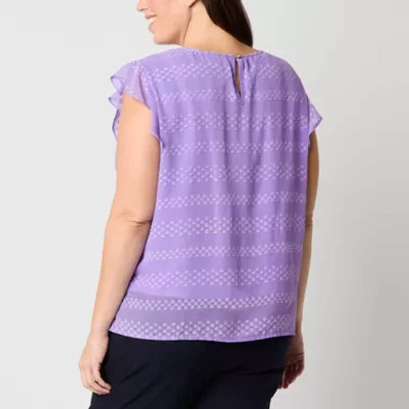 Liz Claiborne Womens Plus Round Neck Short Sleeve Blouse
