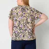 Liz Claiborne Womens Keyhole Neck Short Sleeve Plus Blouse