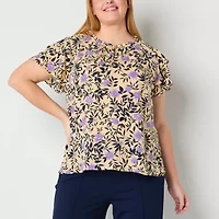Liz Claiborne Womens Keyhole Neck Short Sleeve Plus Blouse