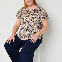 Liz Claiborne Womens Keyhole Neck Short Sleeve Plus Blouse