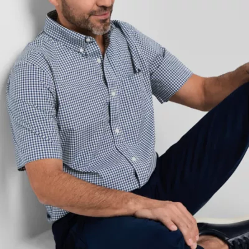 St. John's Bay Poplin Dexterity Mens Easy-on + Easy-off Short Sleeve Classic Fit Button-Down Shirt