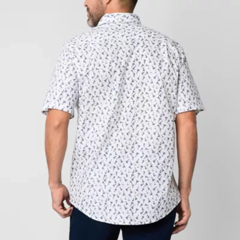 St. John's Bay Poplin Dexterity Mens Easy-on + Easy-off Short Sleeve Classic Fit Button-Down Shirt