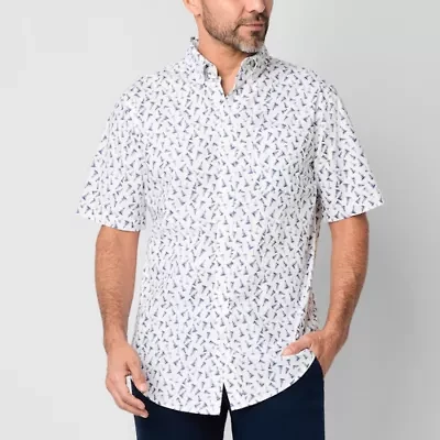 St. John's Bay Poplin Dexterity Mens Easy-on + Easy-off Short Sleeve Classic Fit Button-Down Shirt