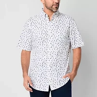 St. John's Bay Poplin Dexterity Mens Easy-on + Easy-off Short Sleeve Classic Fit Button-Down Shirt