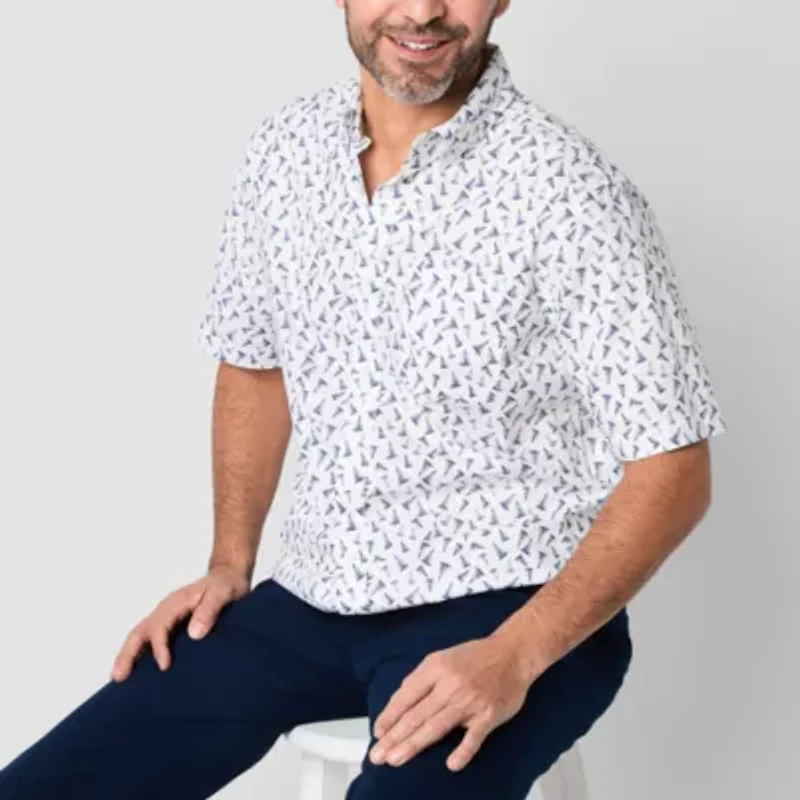 St. John's Bay Poplin Dexterity Mens Easy-on + Easy-off Short Sleeve Classic Fit Button-Down Shirt