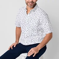 St. John's Bay Poplin Dexterity Mens Easy-on + Easy-off Short Sleeve Classic Fit Button-Down Shirt