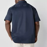 Shaquille O'Neal XLG Satin Utility Mens Short Sleeve Regular Fit Big and Tall Button-Down Shirt