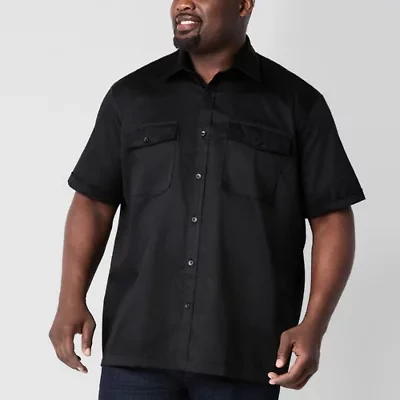 Shaquille O'Neal XLG Satin Utility Mens Short Sleeve Regular Fit Big and Tall Button-Down Shirt